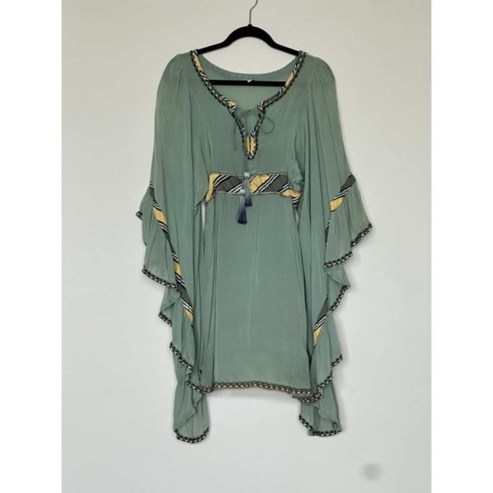 Talitha Sage Green With Tassels 100% Silk Made In India Size M‎